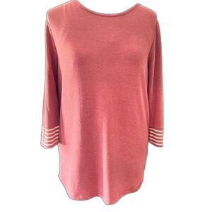 Pink Clover Women’s Coral 3/4 Sleeve Tunic Top Striped Cuff Button Detail Size L
